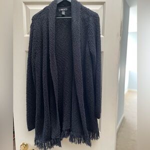 Style & Co. Charcoal Fringe Long Cardigan Sweater